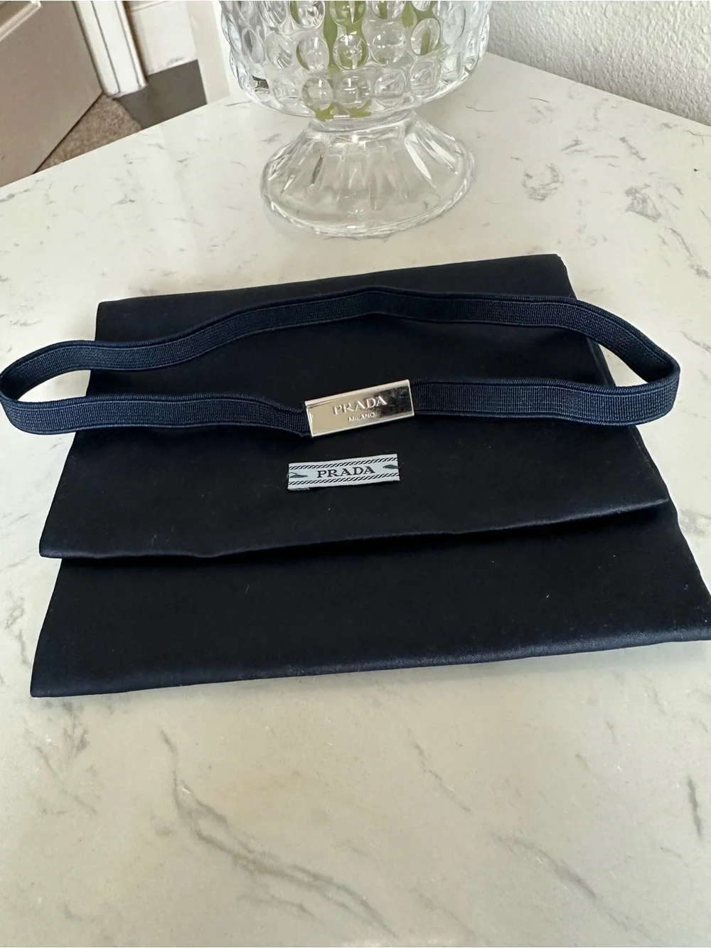 PRADA Navy Elastic Logo Headband (or choker) - Prada dusty included - Picture 1 of 4